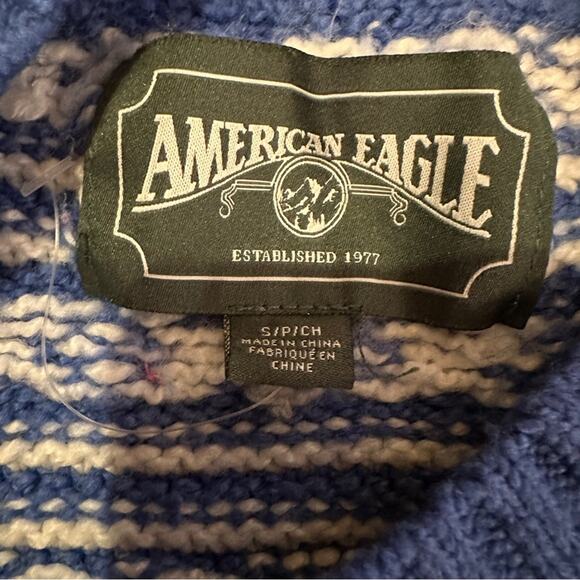 American Eagle Blue & White Fair Isle‎ Snowdrift Long Sleeve Sweater Sz S - Picture 7 of 11